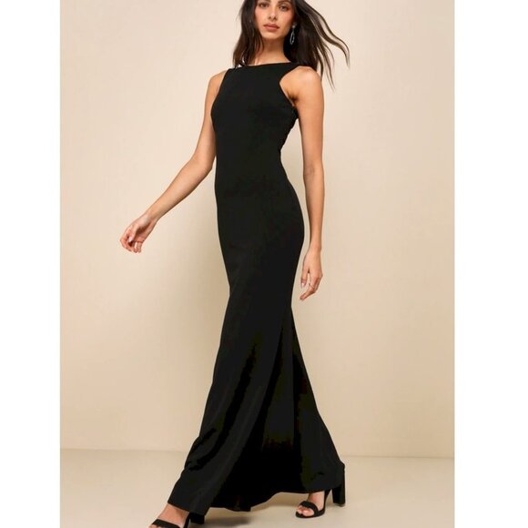 Lulus Love In Your Eyes Black Knotted Mermaid Maxi Dress Size Small New with Tag - Picture 6 of 11